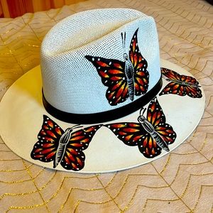 Womens butterfly straw fedora hat